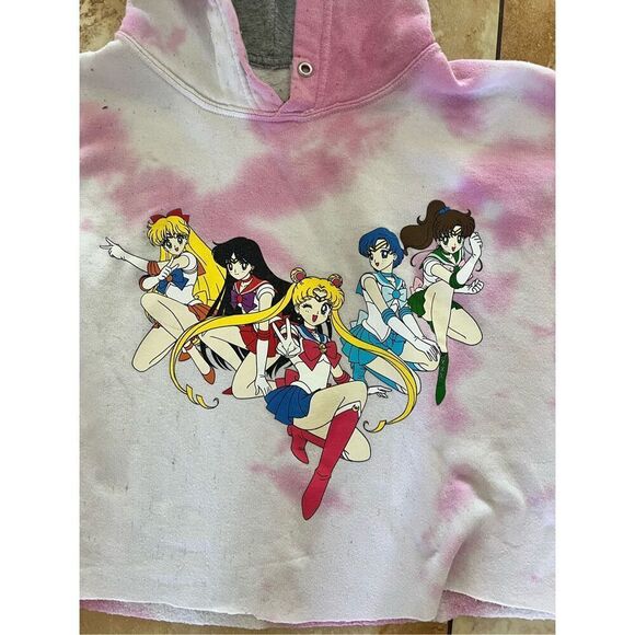 Sailor Moon Official Hooded Sweatshirt Cropped Tie Dye Pink Cozy Hoodie 2X - Picture 3 of 7